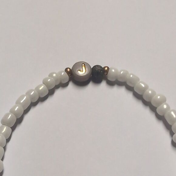 115 White Gold Lava Rock and Gold J Beaded Stretch Bracelet - Picture 2 of 5